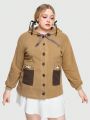 ROMWE Kawaii Women'S Hooded Coat With Bear Embroidery