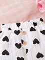 Baby Girls' Comfortable Breathable Black Shorts With Heart Print For Summer