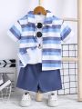 SHEIN Kids SUNSHNE Toddler Boys Striped Print Shirt & Shorts Without Tee