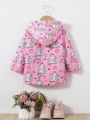 SHEIN Baby Girl Heart & Unicorn Print Teddy Lined Hooded Coat