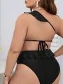 SHEIN Swim Chicsea Ladies' Plus Size One Shoulder Lace Decor Hollow Out Swimsuit
