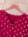 Teenage Girls' Polka Dot Print Sleeveless V-Neck Gathered Waist Dress
