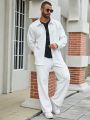 Plus Size Men'S White Textured Long-Sleeve Shirt And Pants Set