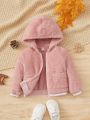 SHEIN Baby Girl Dual Pocket Hooded Flannelette Jacket