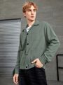 SHEIN Manfinity Hypemode Men Solid Button Front Pocket Patched Jacket