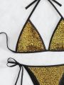 SHEIN Swim SXY Sequin Triangle Thong Bikini Swimsuit