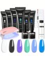 YEVYO PolyGel Nails Extension Kit With Everything with U V Nail Lamp, 6 Colors 15 ml Fall and Winter Blue Green Dark Poly Builder Nail Gel Nail Thickening Strengthen with Quicky-Dry Portable Set for Manicure Beginner Easy Use Beauty Gifts