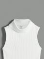 SHEIN Kids EVRYDAY 3pcs/Set Knit Ribbed Turtleneck Casual Vest, For Tween Girls