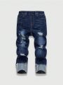 SHEIN Young Boy's Straight-Leg Jeans With Distressed Details