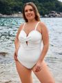 SHEIN Swim Basics Plus Size Cross Hollow Out Detail One Piece Swimsuit