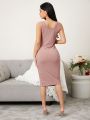 Button Front Ribbed Knit Lounge Dress