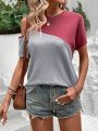 Women's Color Block Cold Shoulder T-Shirt