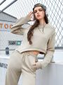 Street Sport Ladies' Solid Color Drop Shoulder Sweatshirt And Pants Set