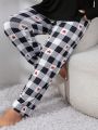 Plus Size Versatile Black And White Checkered Heart Pajamas