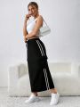 SHEIN Essnce Women'S Drawstring Waist Workwear Skirt With Side Stripes