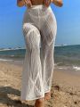 SHEIN Swim BohoFeel 1pc High Waist Knitted Cover Up Long Pants With Hollow Out Design