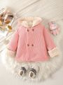 Baby Girl Double Breasted Teddy Lined Hooded Coat