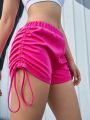 SHEIN Street Sport Women'S Elastic Waist Drawstring Pleated Athletic Shorts