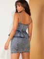 LOVING U Ruffle Waist Denim Dress