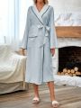 Ladies' Color Block Shawl Lapel Flared Sleeve Robe With Belted Waist