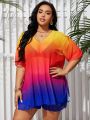 SHEIN Swim Vcay Plus Size Women's Ombre V-Neck Kaftan Maxi Dress