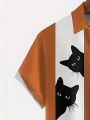 Men's Plus Size Cat Printed Short Sleeve Shirt