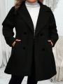 SHEIN CURVE+ Plus Lapel Neck Double Breasted Overcoat