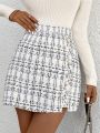 SHEIN Privé Plaid Button Detail Skirt