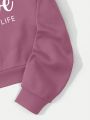 Letter Graphic Thermal Lined Drawstring Crop Hoodie