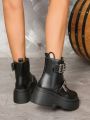 Thick Heel Wedge & Fashionable Women's Boots With Zipper And Lace Up For Casual Wear, Black, New Arrival Winter