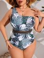 SHEIN Swim Vcay Plus Size One-Piece Swimsuit With Tropical Print