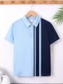 SHEIN Kids EVRYDAY Boys' Loose Fit Casual Colorblock Short Sleeve Polo Shirt