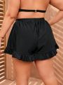 SHEIN Swim Basics Plus Size Swim Skirt Decorated With A Bow And Ruffled Hem