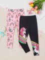 2pcs/Set Toddler Girls' Unicorn Printed Leggings