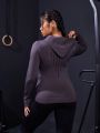 Street Sport Plus Size Women'S Zipper Front Hooded Sporty Sweatshirt