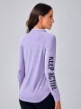 Letter Graphic Raglan Sleeve Quarter Zip Sports Sweatshirt