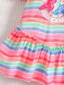 Baby Girl Valentine's Day Rainbow Striped Dress With Butterfly Embroidery