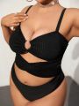 SHEIN Swim BAE Cross Back Tie Solid Color Plus Size Swimsuit Hard Cup Top