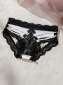 SHEIN Color Block Bowknot Decor Hollow Out Lace Patchwork Triangle Panties