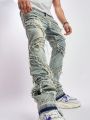 Teenage Boys' New Distressed Vintage Jeans With Patchwork And Frayed Hem, Casual And Stylish