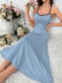 Women'S Lace Splice Backless Sleepwear Dress