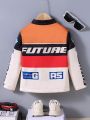 SHEIN Kids EVRYDAY Young Boy Letter Graphic Colorblock Bomber Jacket Without Tee