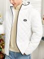 SHEIN Men Letter Patched Detail Contrast Binding Hooded Quilted Coat