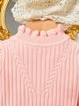 Baby Girls' Stand Collar Striped Sweater With Long Sleeves