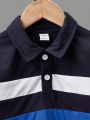 SHEIN Kids Academe Tween Boys' Casual Comfortable Color Block Short Sleeve Polo Shirt