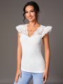 SHEIN Tall Women's Lace Patchwork Flying Sleeve T-Shirt