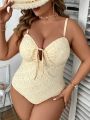 SHEIN Swim Chicsea Plus Size Lace-up Front One-piece Swimsuit With Knot Detail