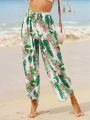 SHEIN Swim Vcay Women'S Plant Print Kimono Cardigan With Long Pants