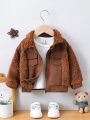 Infant Boys' Brown Patchwork Hooded Jacket For Winter