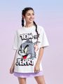 TOM & JERRY X SHEIN Women's Cartoon Letter Print Drop Shoulder Loose T-Shirt